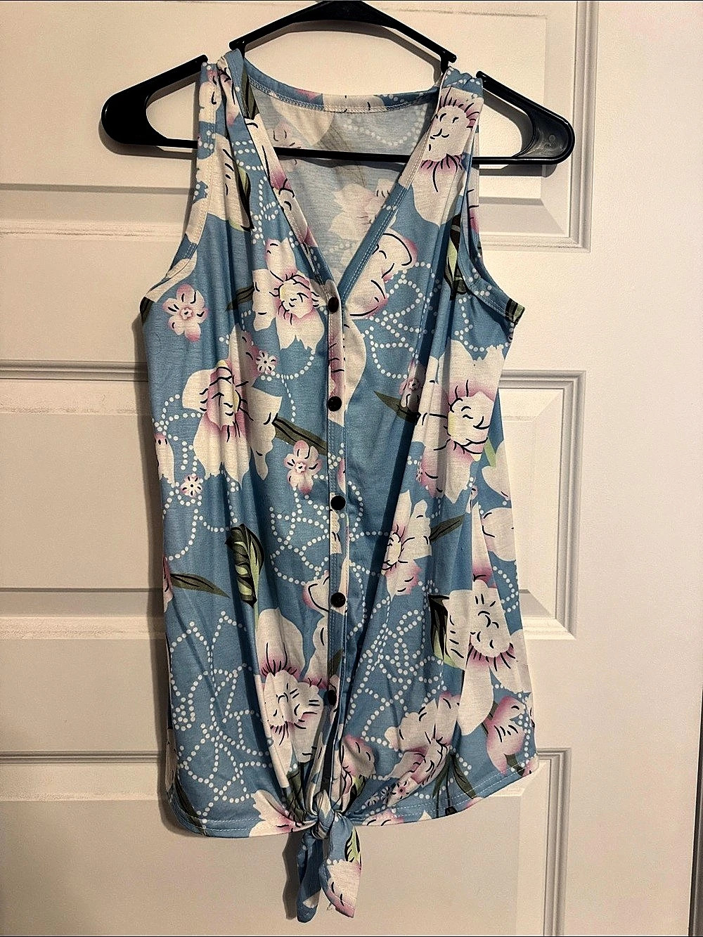 SHEIN Floral Tie-Front Tank Top in Blue & Pink Size Medium